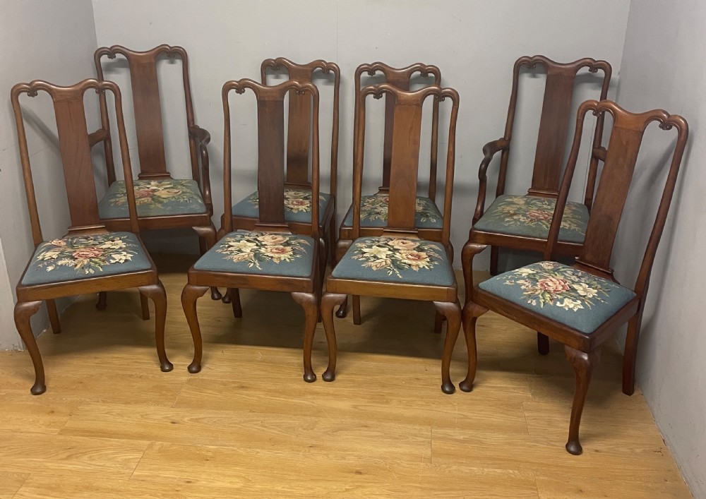 Set of eight Queen Anne style mahogany dining chairs circa 1920 View IV