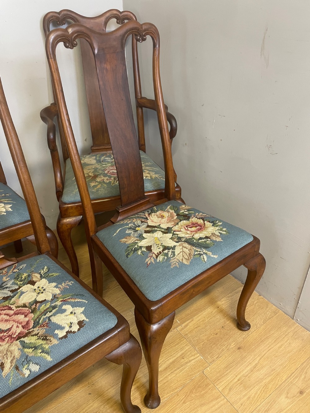 Set of eight Queen Anne style mahogany dining chairs circa 1920 View V