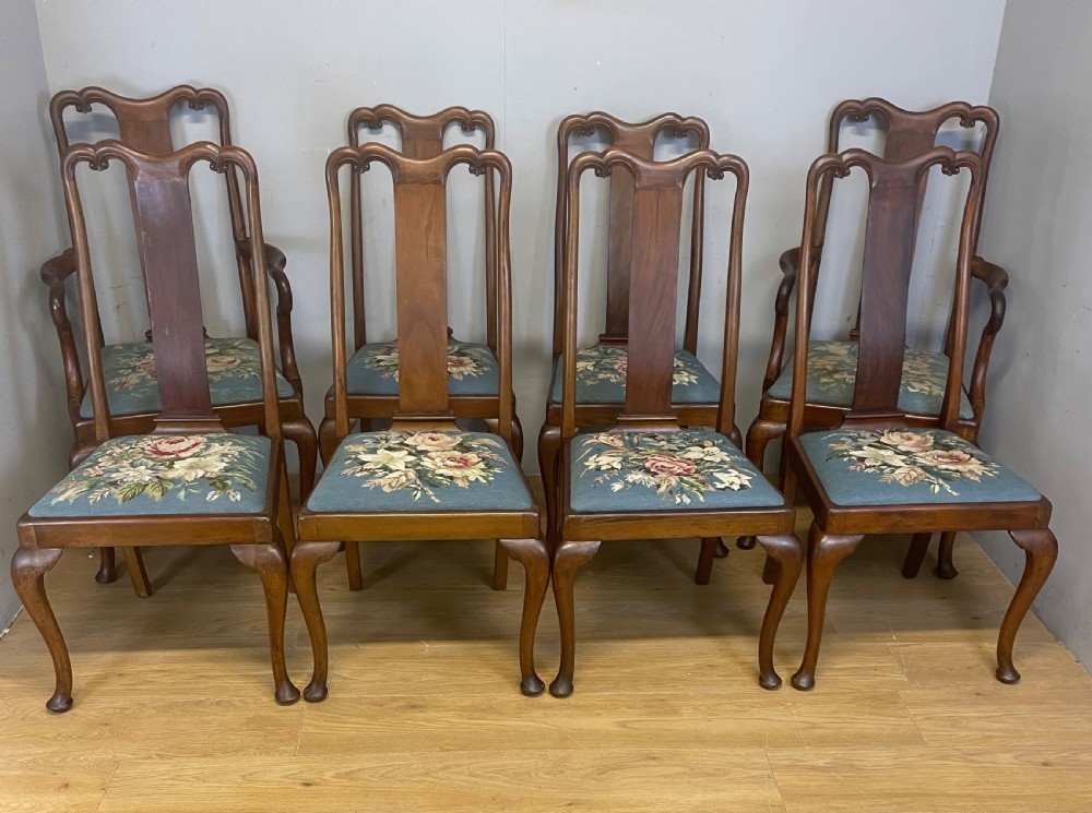 Set of eight Queen Anne style mahogany dining chairs circa 1920 View XIX
