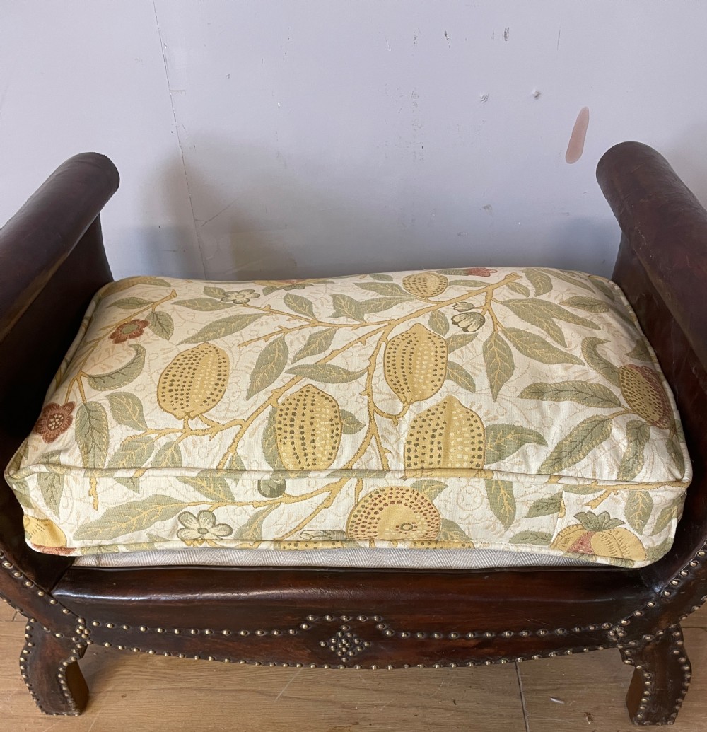 Arts and crafts leather footstool with decorative brass studs  View VII