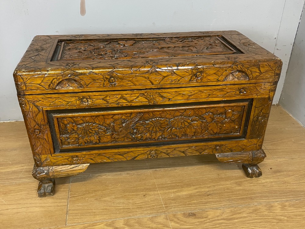 Small carved camphor wood chest circa 1920