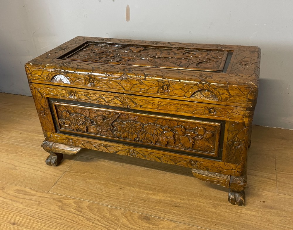 Small carved camphor wood chest circa 1920 View II