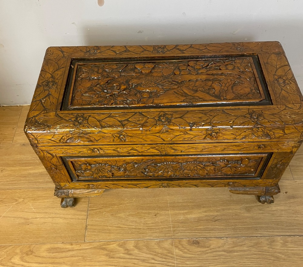 Small carved camphor wood chest circa 1920 View III