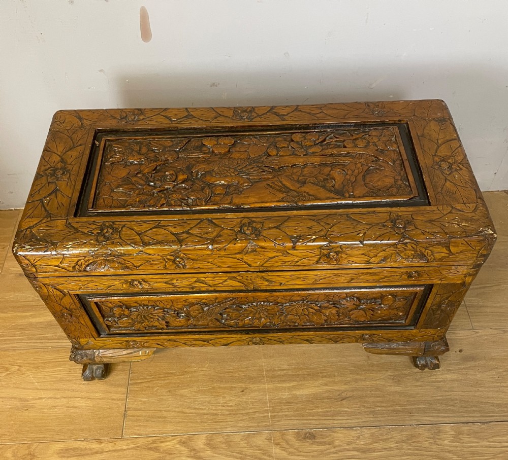 Small carved camphor wood chest circa 1920 View IV