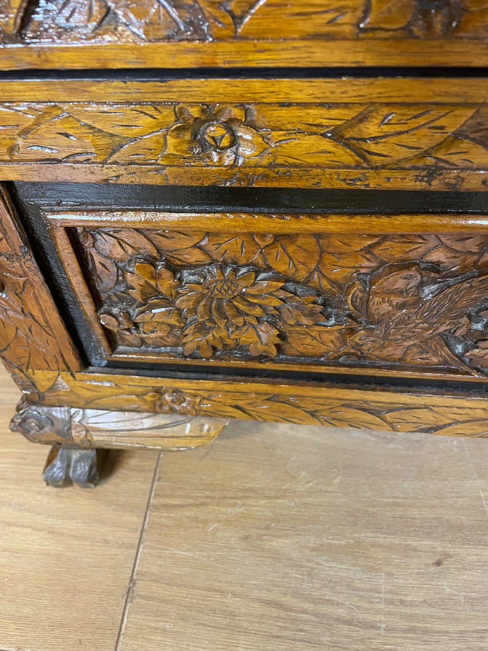 Small carved camphor wood chest circa 1920 View VI