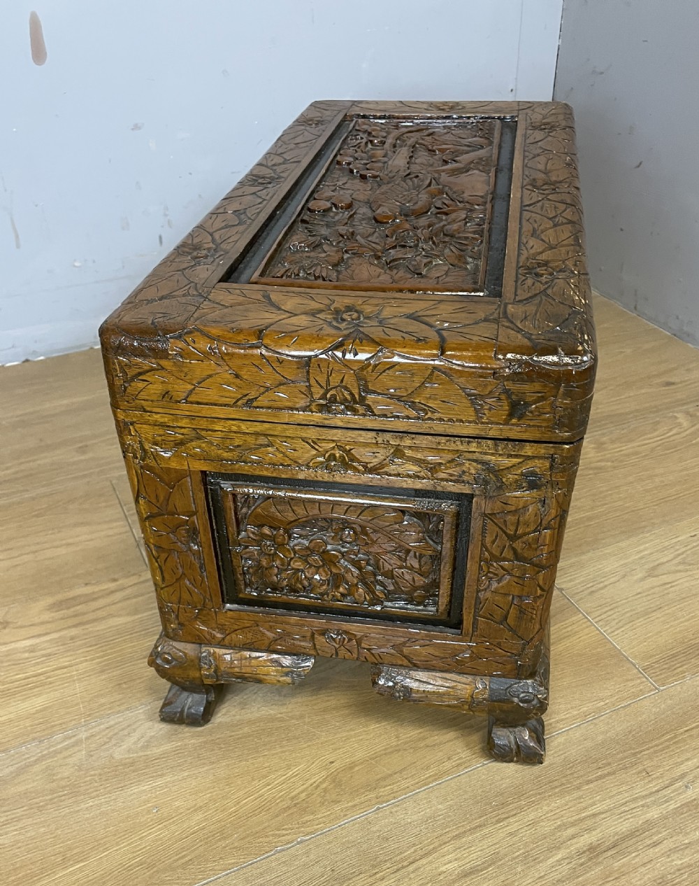 Small carved camphor wood chest circa 1920 View VII
