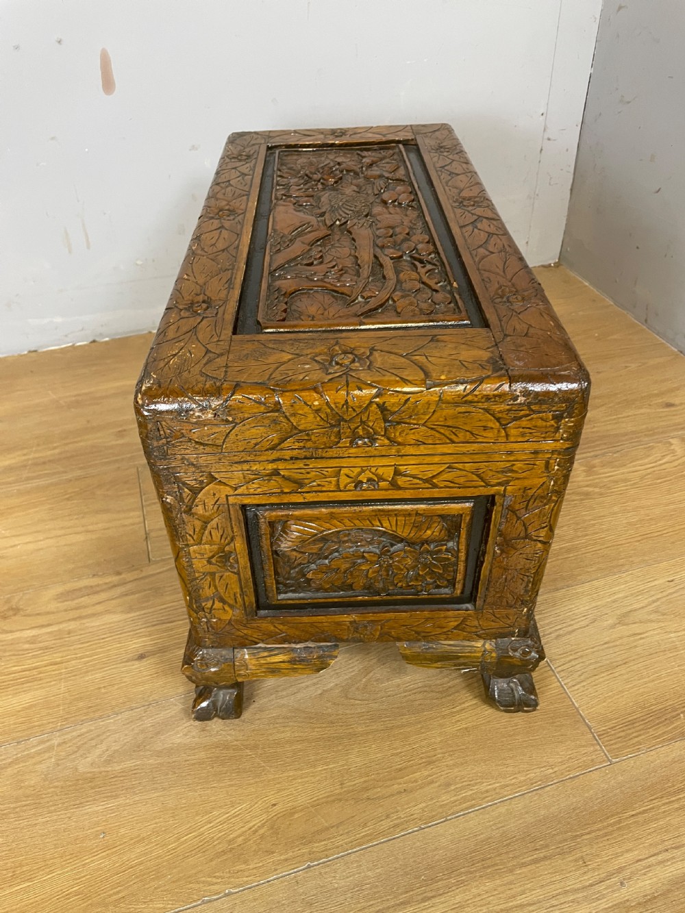 Small carved camphor wood chest circa 1920 View VIII