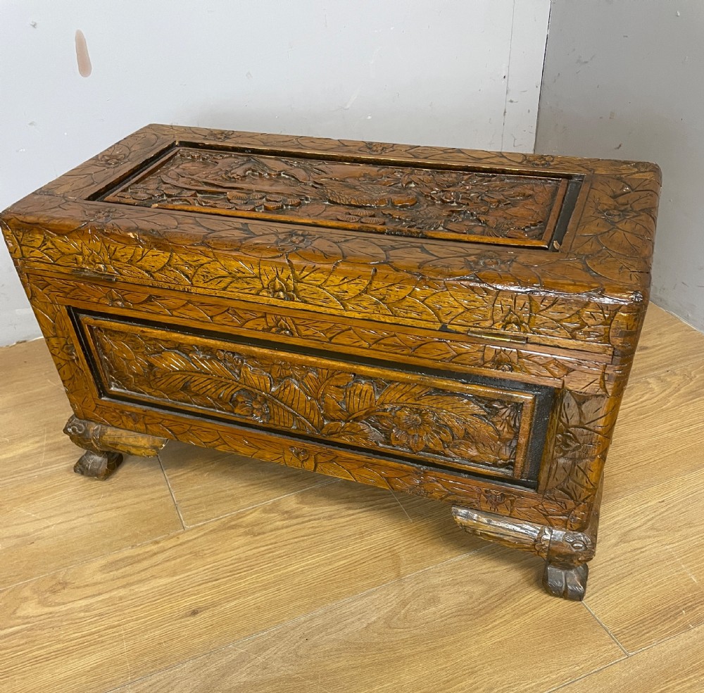 Small carved camphor wood chest circa 1920 View IX