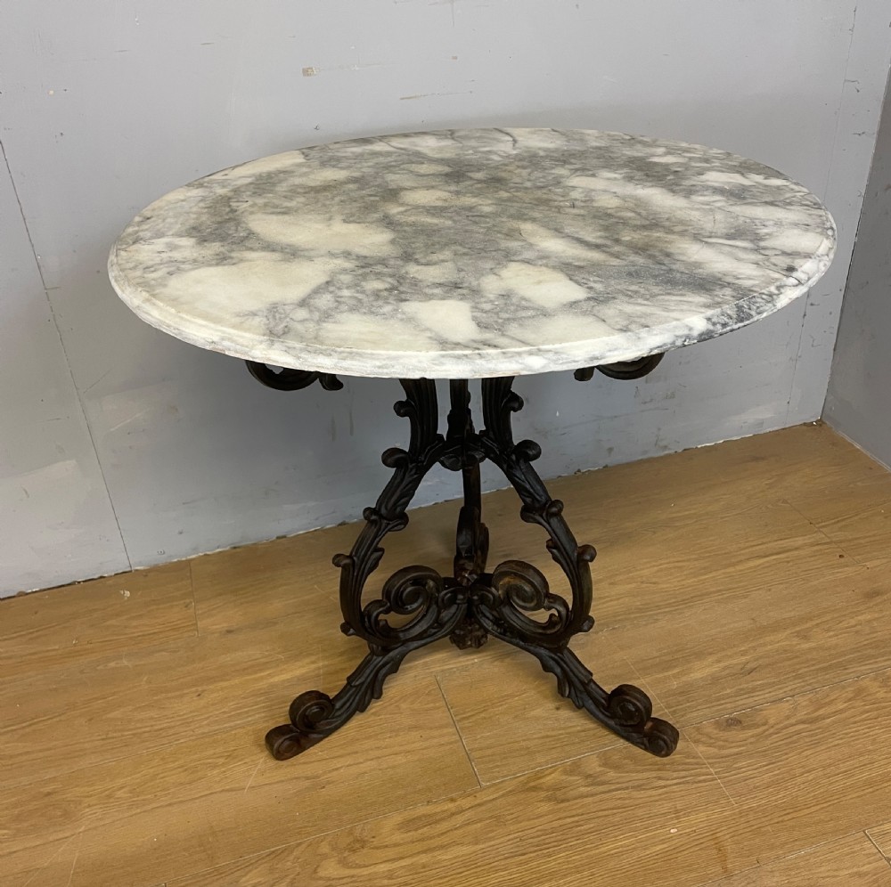 C19TH cast iron table with Carrara marble top 