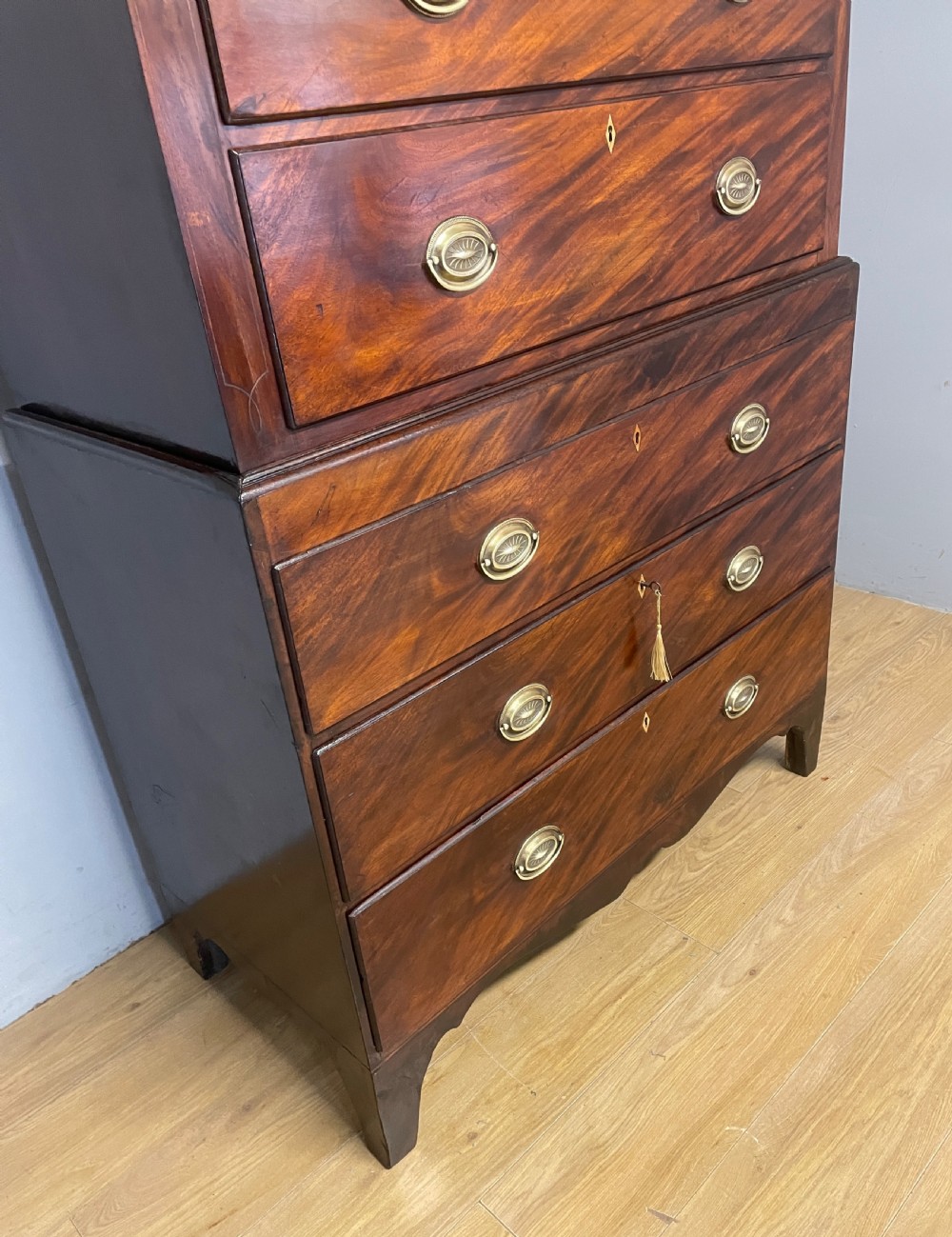 Georgian country house flame mahogany chest on chest  View IV