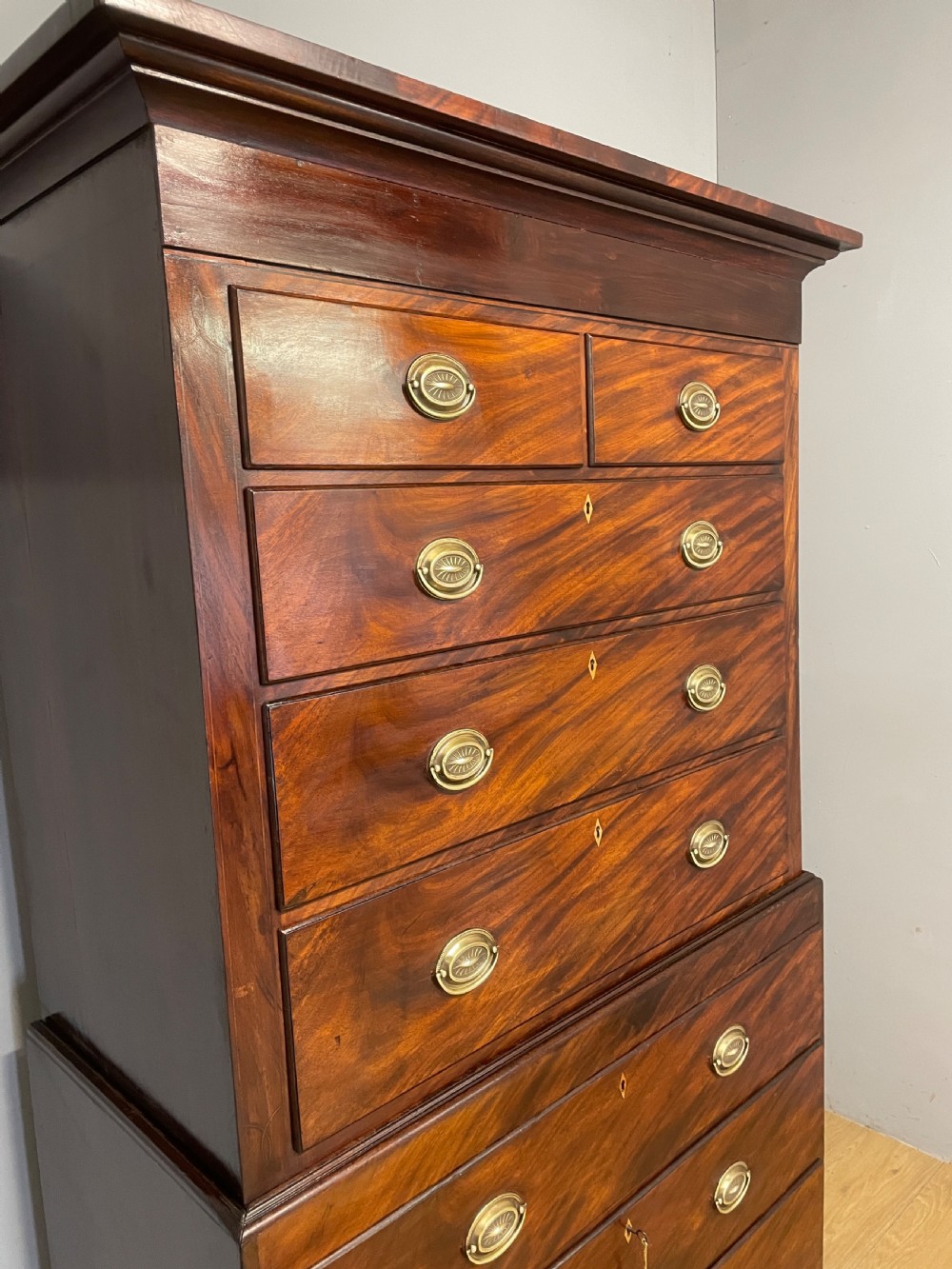 Georgian country house flame mahogany chest on chest  View V
