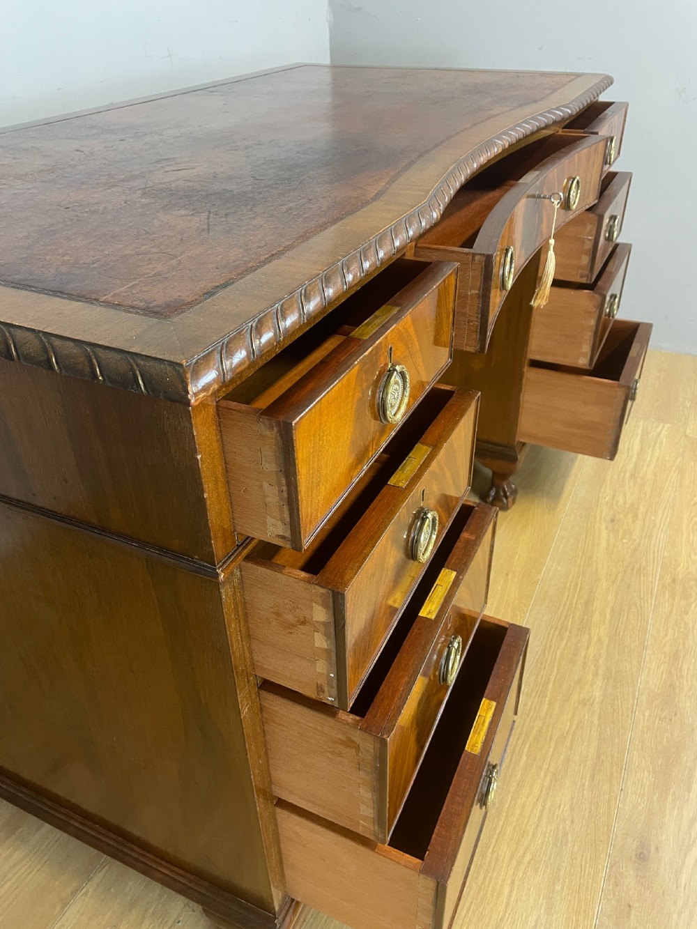 Mahogany Chippendale style desk on ball and claw feet circa 1920  View VIII