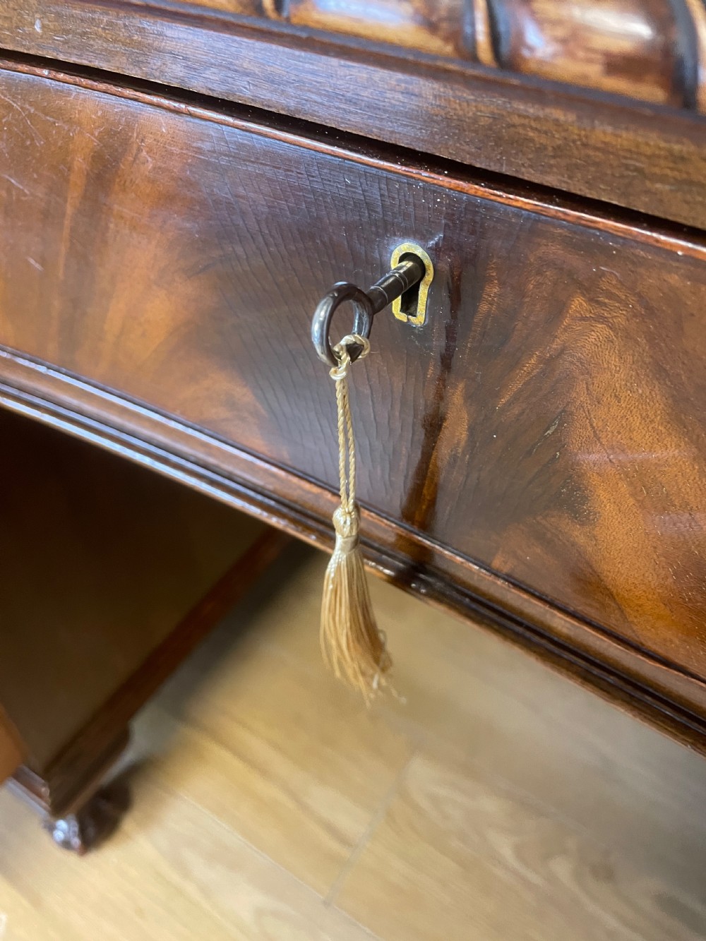 Mahogany Chippendale style desk on ball and claw feet circa 1920  View X