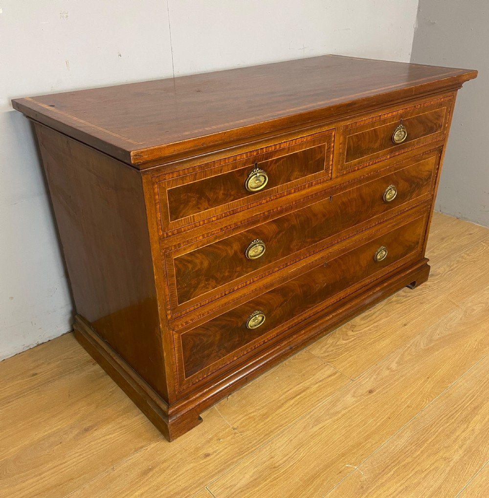  Late C19TH inlaid mahogany three height chest of drawers by Christopher Pratt Bradford