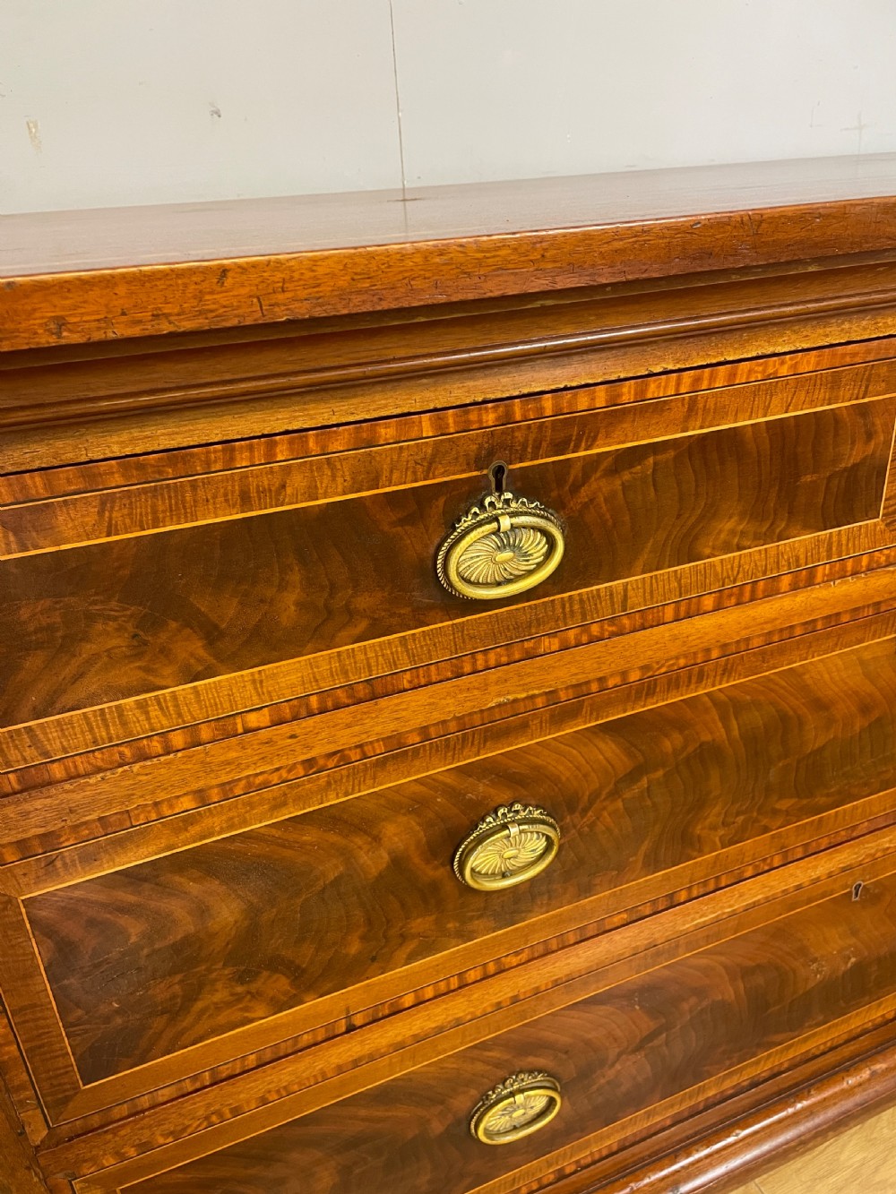  Late C19TH inlaid mahogany three height chest of drawers by Christopher Pratt Bradford View II