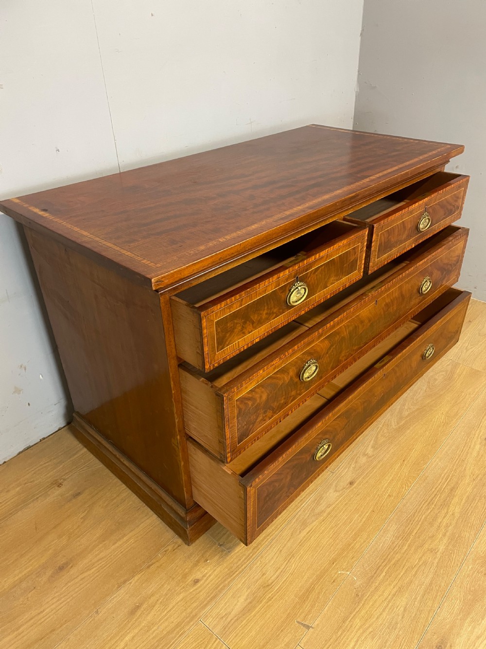  Late C19TH inlaid mahogany three height chest of drawers by Christopher Pratt Bradford View VIII