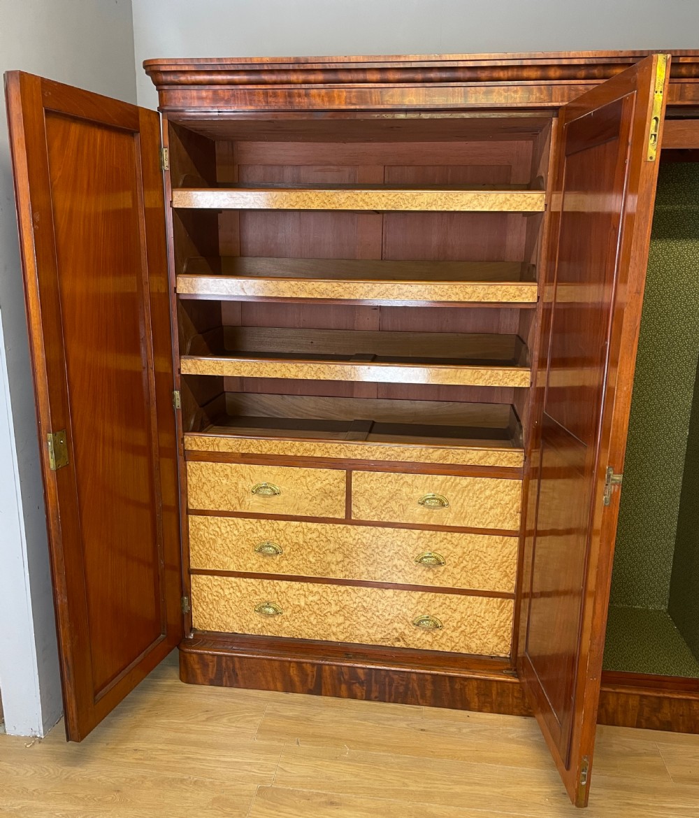 C19TH country house flame mahogany triple wardrobe  View V