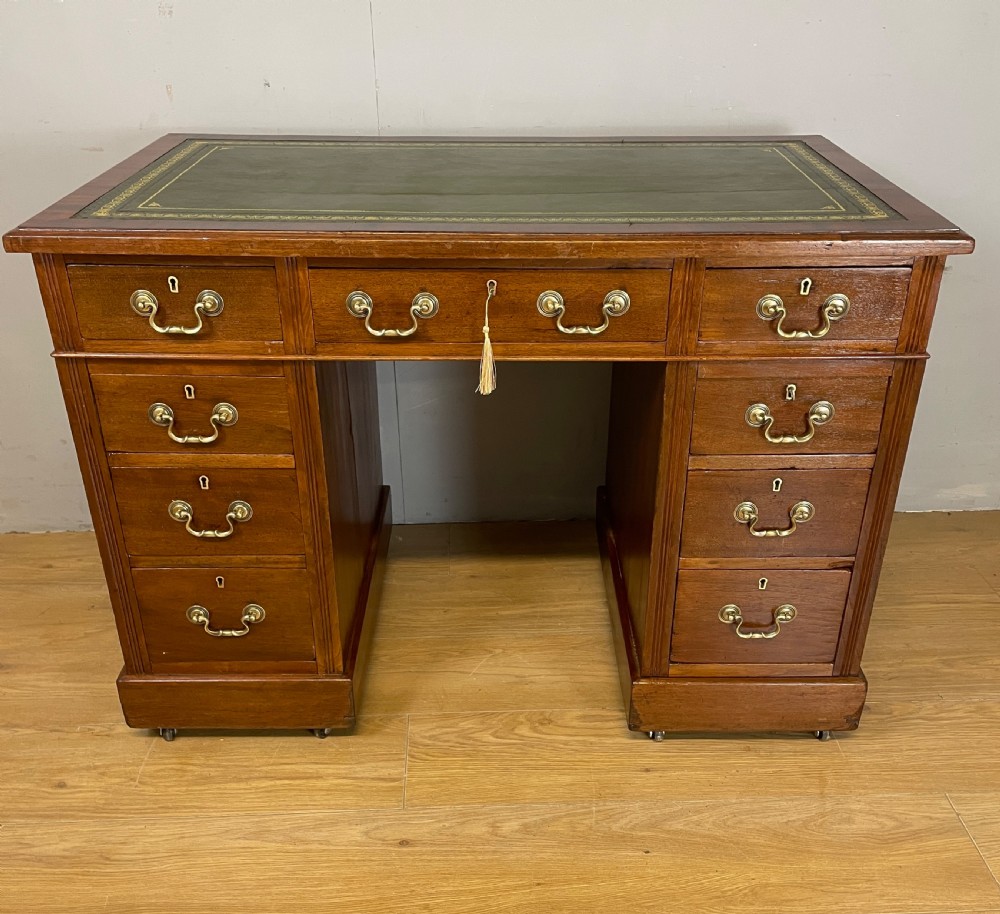 C19TH walnut three part pedestal desk with tooled leather top 