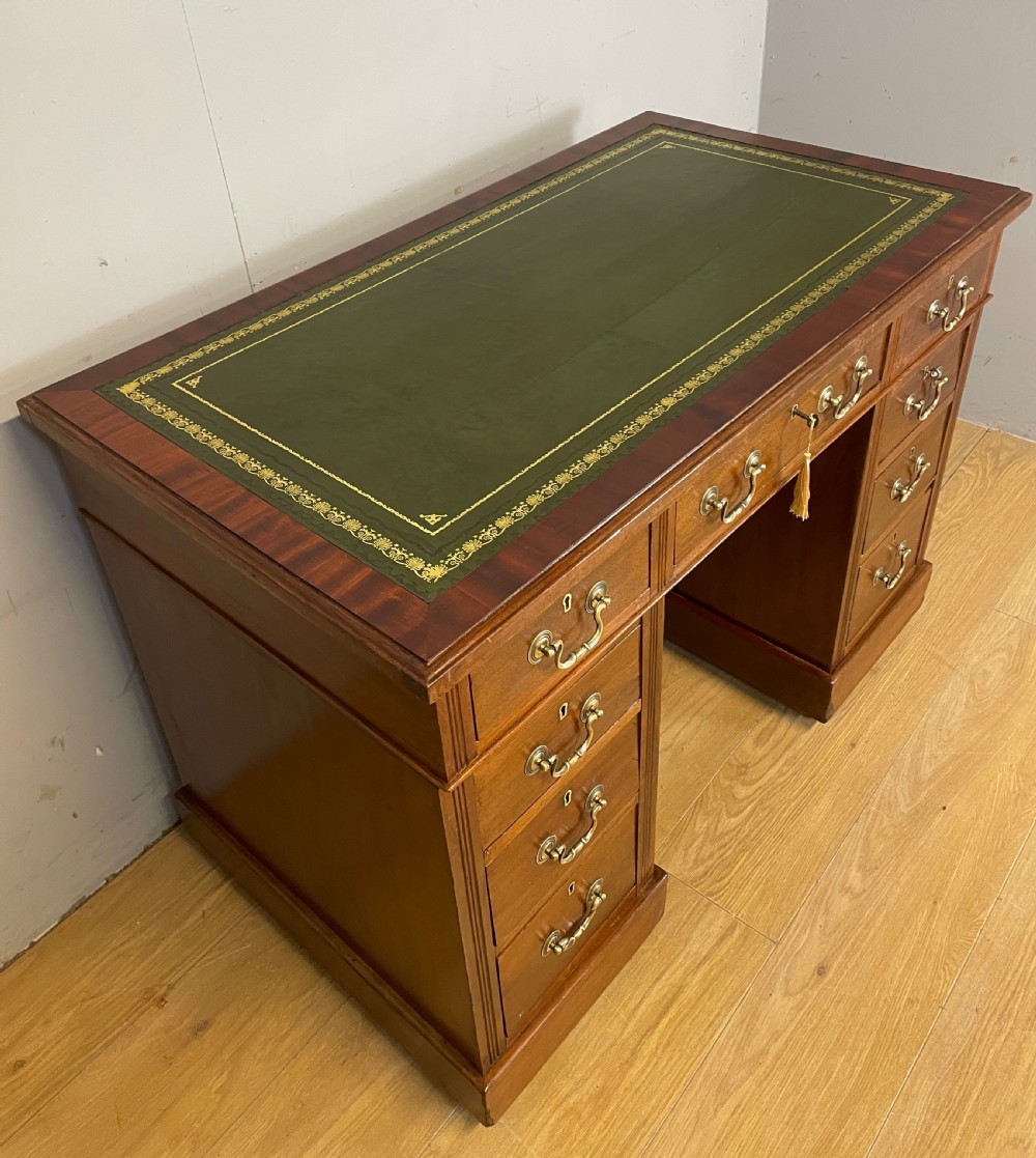 C19TH walnut three part pedestal desk with tooled leather top  View II