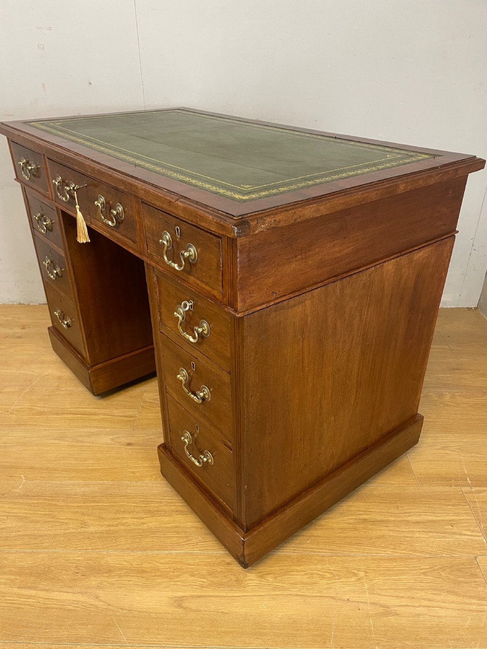 C19TH walnut three part pedestal desk with tooled leather top  View VI