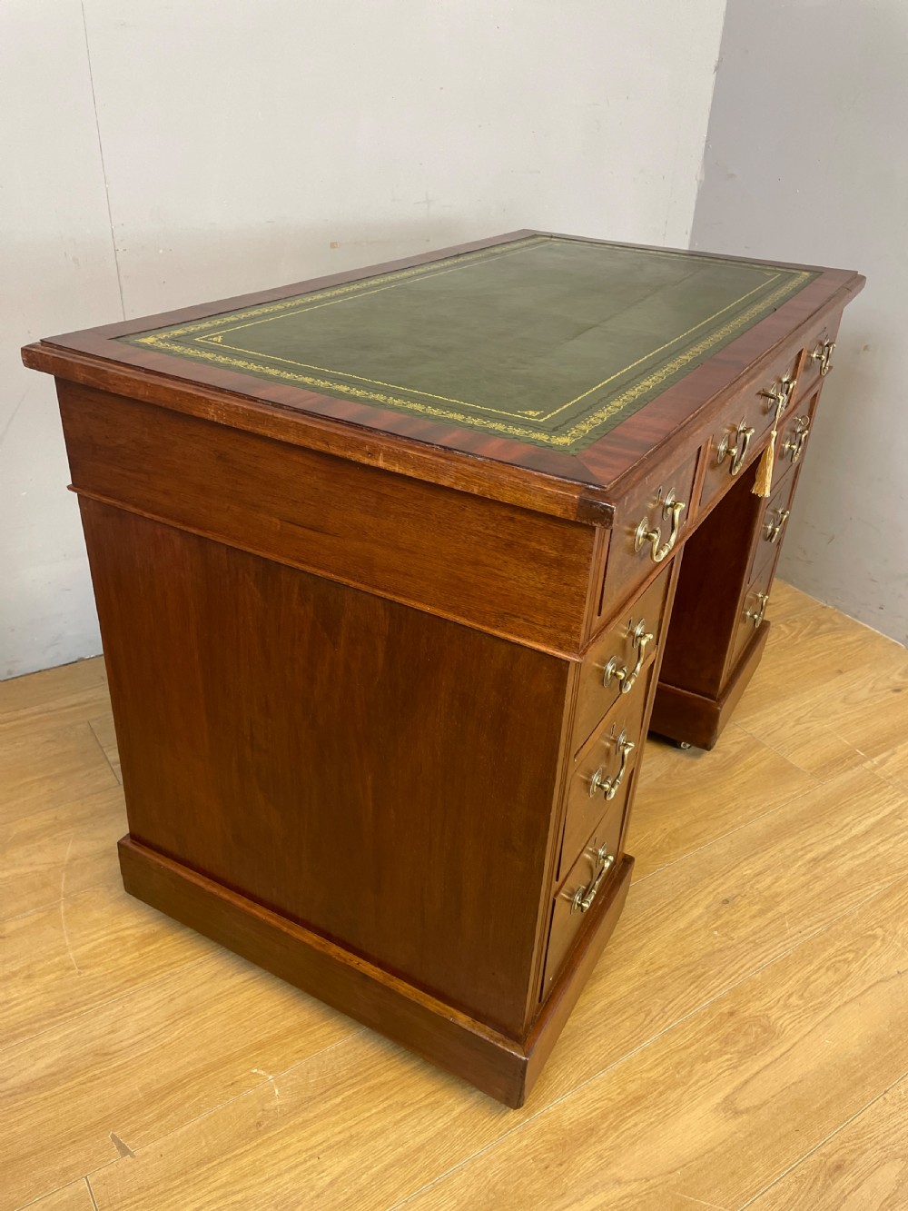 C19TH walnut three part pedestal desk with tooled leather top  View VII
