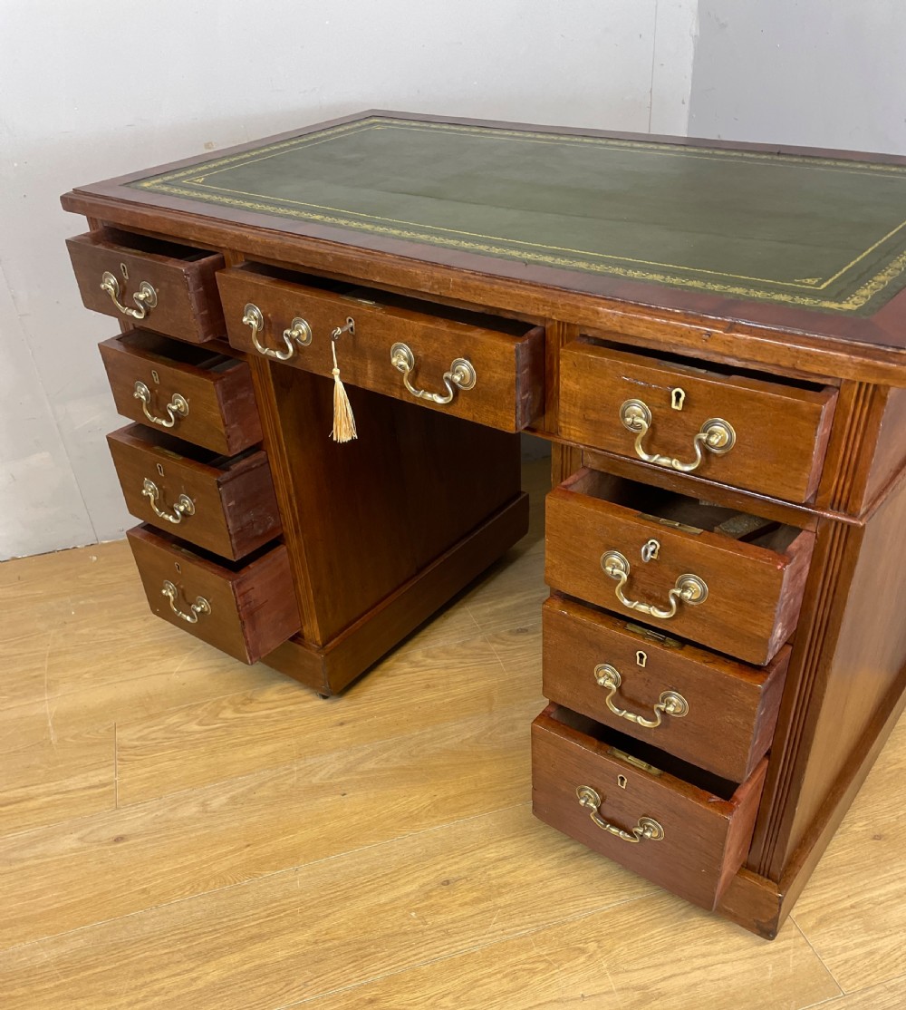 C19TH walnut three part pedestal desk with tooled leather top  View XII