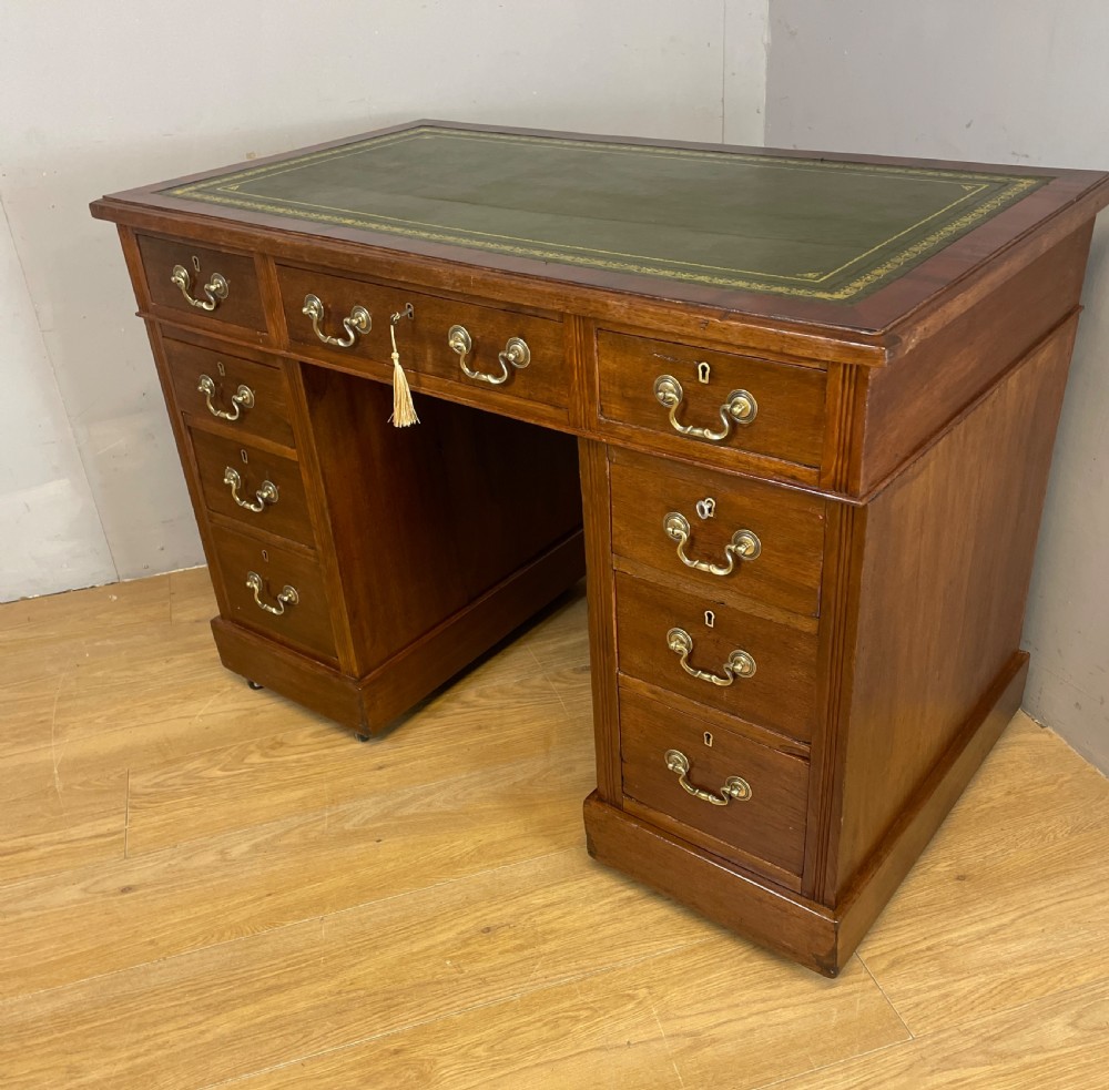C19TH walnut three part pedestal desk with tooled leather top  View XIII