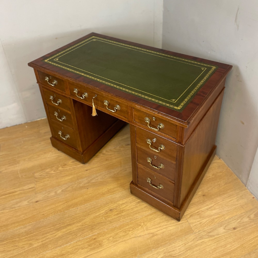 C19TH walnut three part pedestal desk with tooled leather top  View XIV