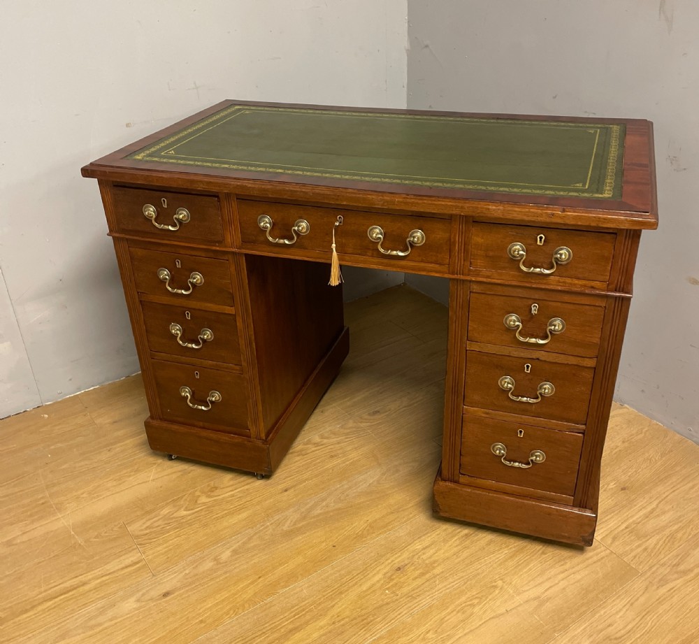 C19TH walnut three part pedestal desk with tooled leather top  View XVII