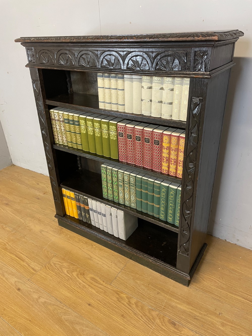 C19TH oak carved Jacobean style open bookcase  View VIII