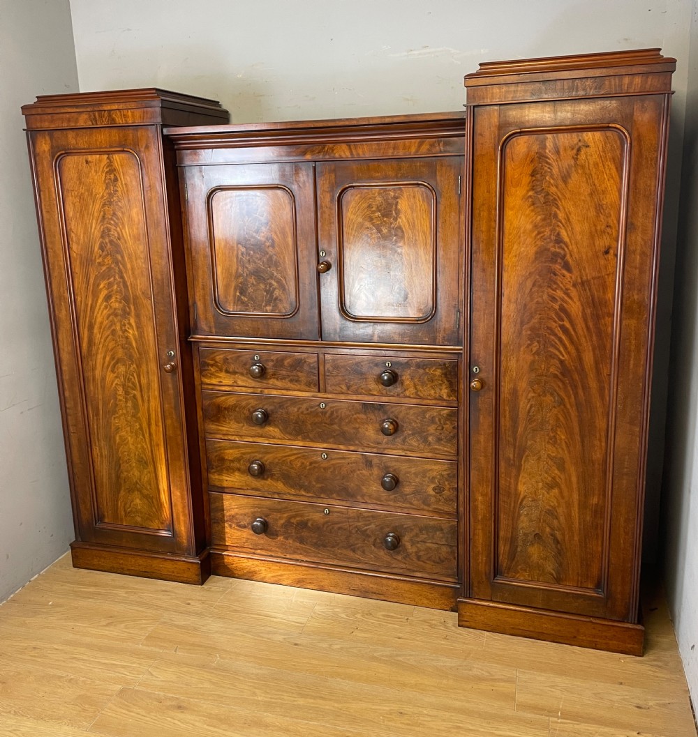 C19TH flame mahogany country house sentry box wardrobe 