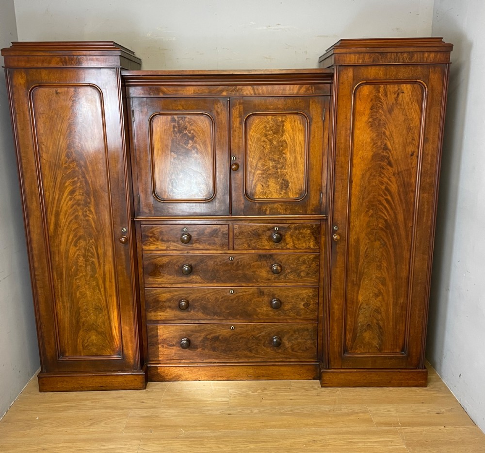 C19TH flame mahogany country house sentry box wardrobe  View II