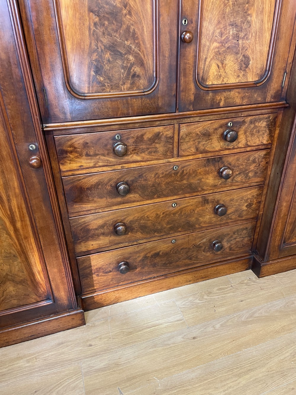 C19TH flame mahogany country house sentry box wardrobe  View V