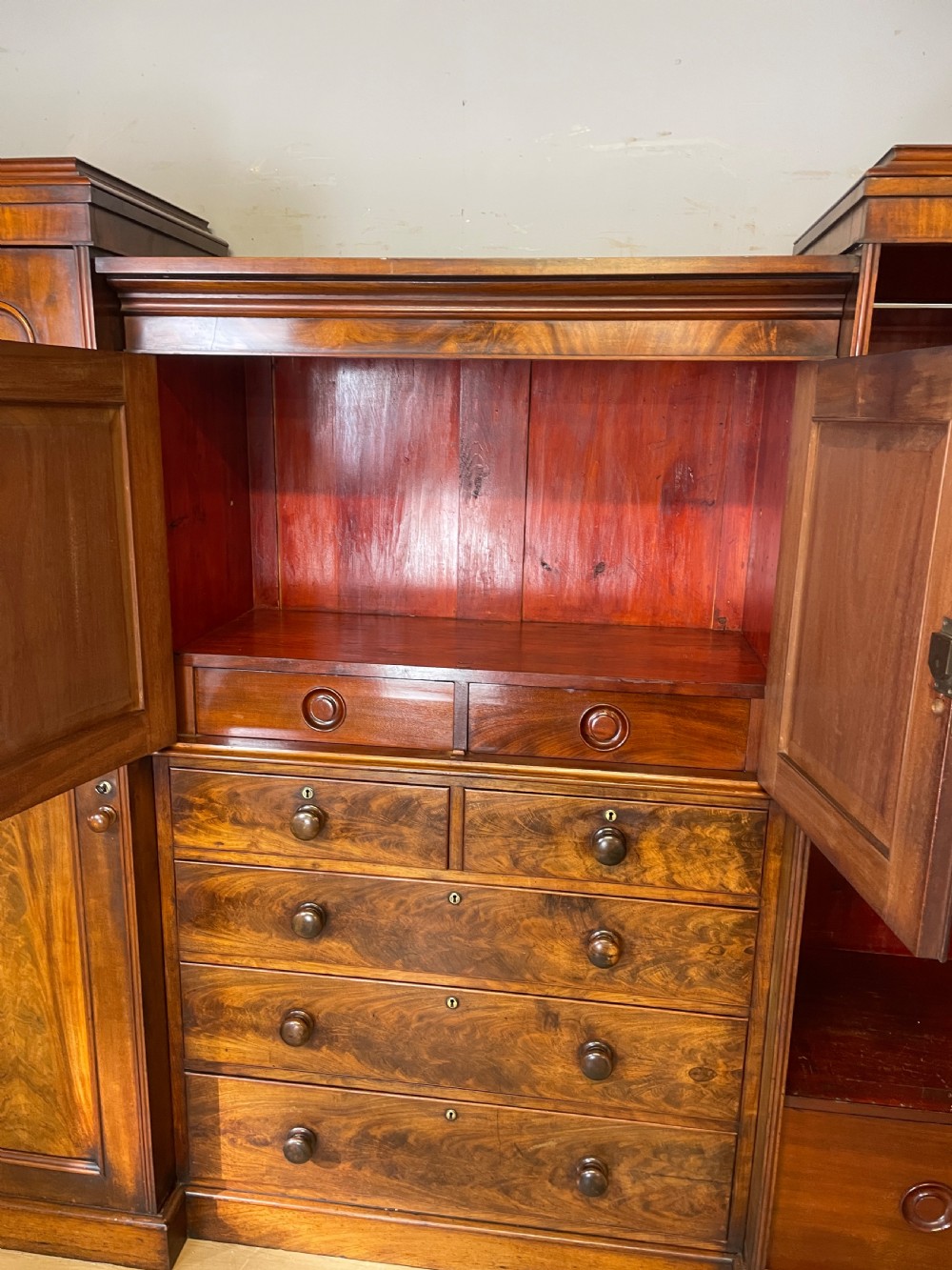 C19TH flame mahogany country house sentry box wardrobe  View IX