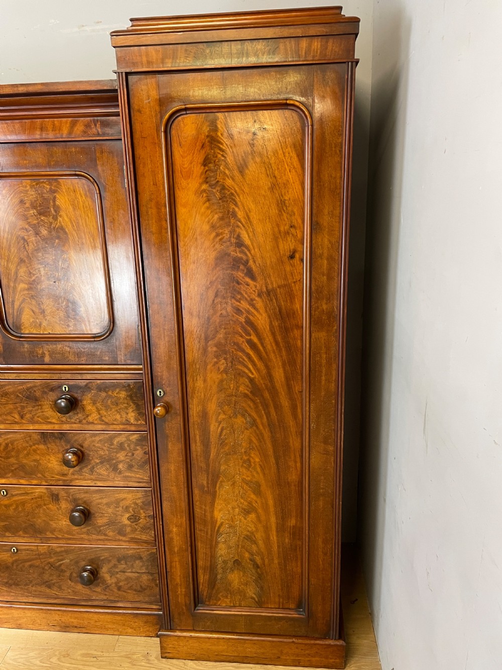 C19TH flame mahogany country house sentry box wardrobe  View XIII