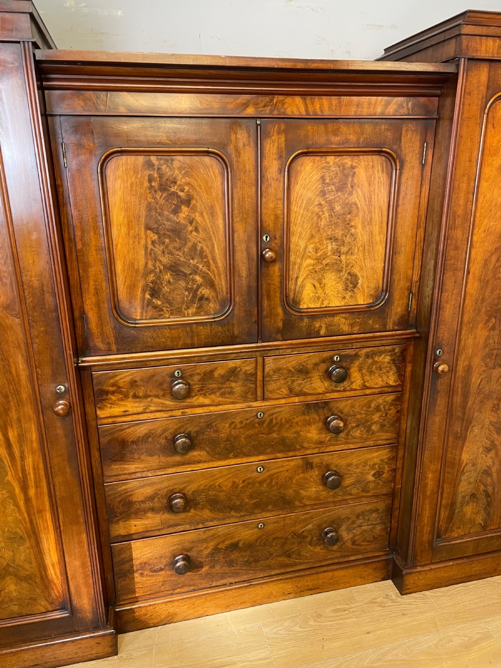 C19TH flame mahogany country house sentry box wardrobe  View XIV