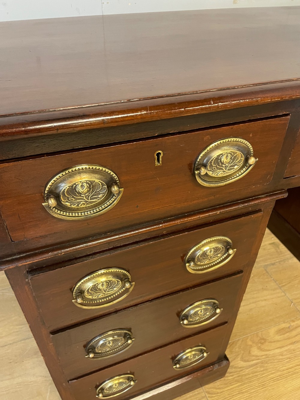 C19TH mahogany three part desk by Heal and Co London  View VI
