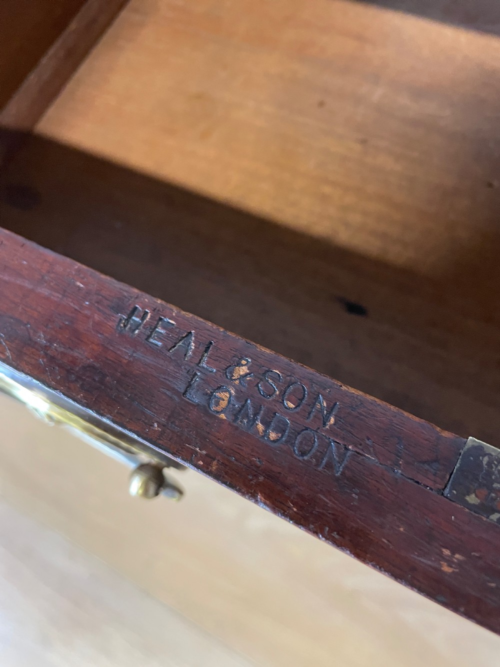 C19TH mahogany three part desk by Heal and Co London  View VIII