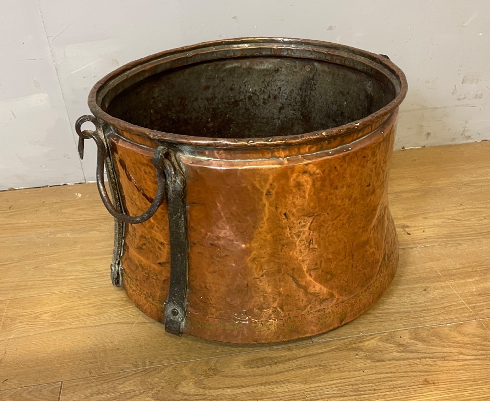 C19th copper log bin with iron handles  View II