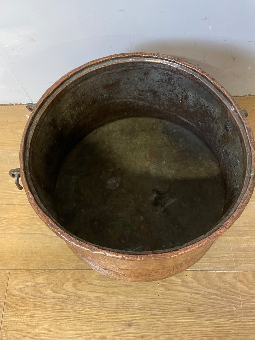 C19th copper log bin with iron handles  View III