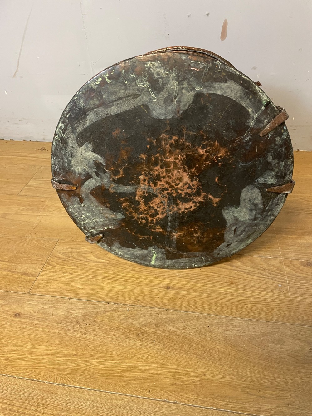 C19th copper log bin with iron handles  View V