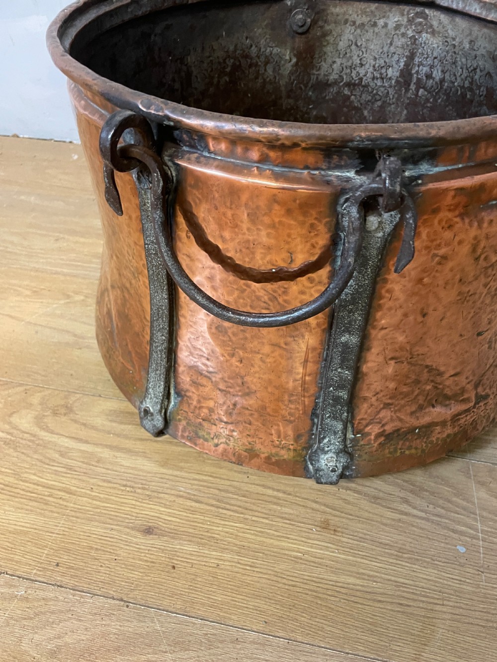 C19th copper log bin with iron handles  View VIII