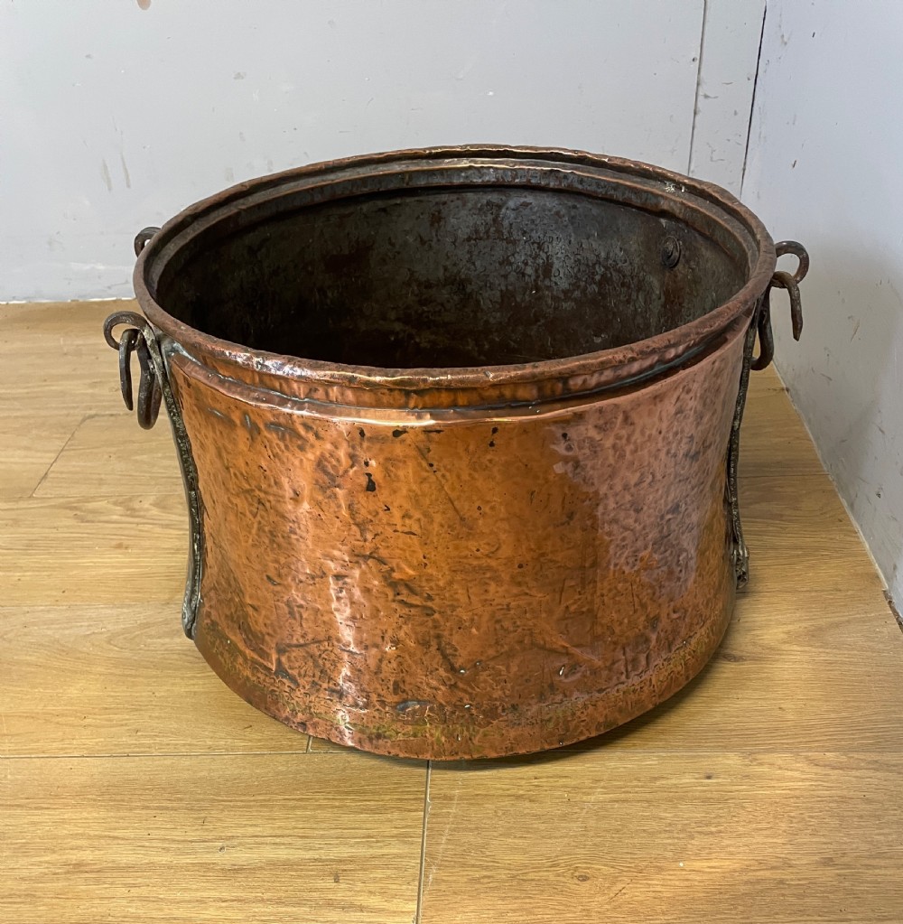 C19th copper log bin with iron handles  View X