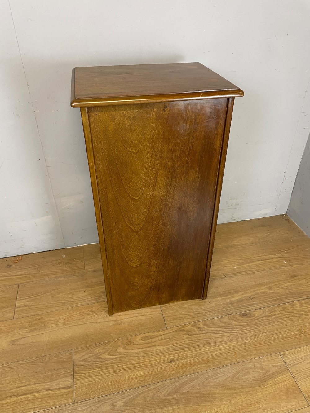 Edwardian walnut tambour fronted filing cabinet with original key  View IX