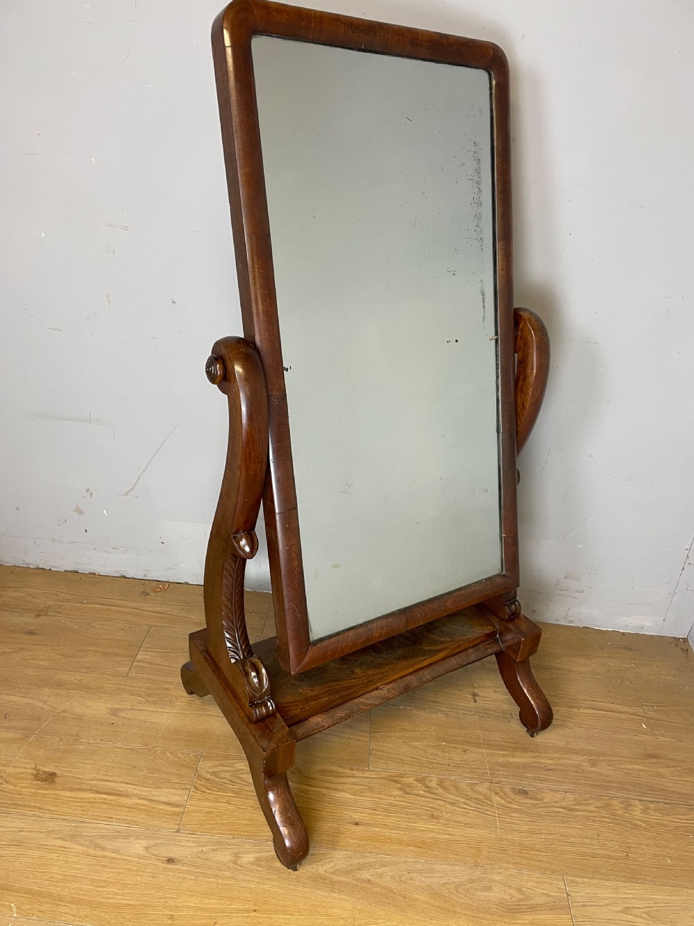 C19TH mahogany cheval mirror in original condition  View V