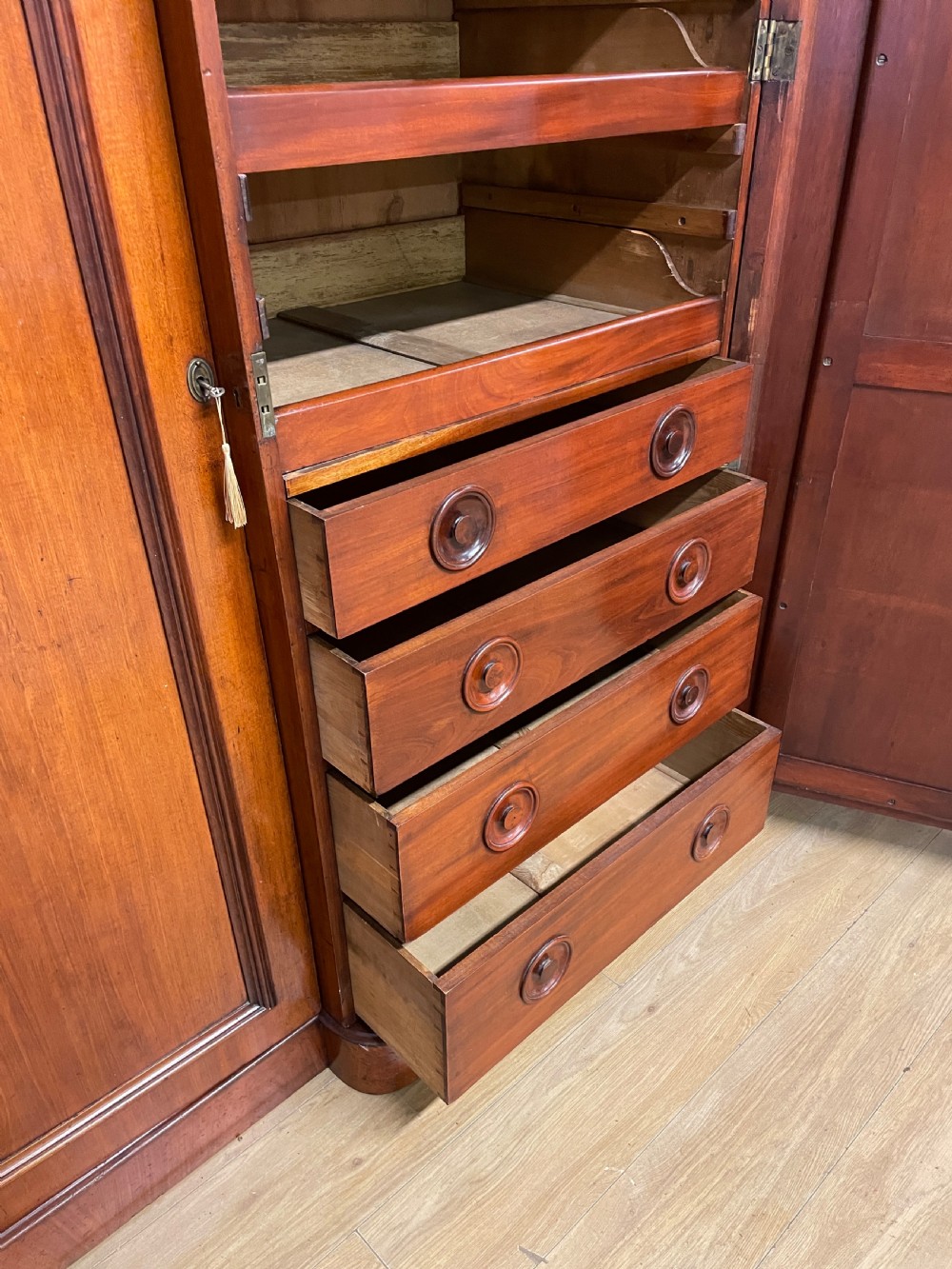 C19TH country house mahogany breakfront triple wardrobe  View VII