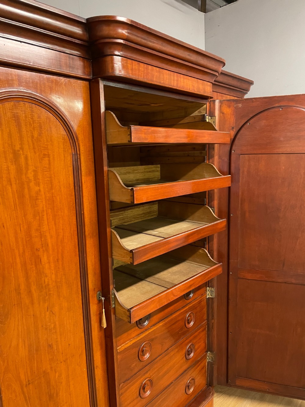 C19TH country house mahogany breakfront triple wardrobe  View VIII