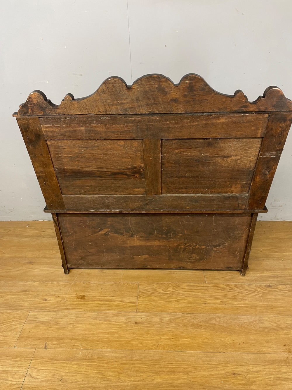 C19TH solid oak carved box settle View IX