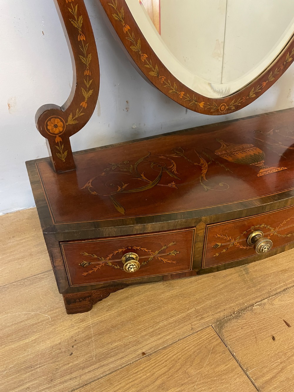C19TH Sheraton revival mahogany swing mirror with marquetry inlay  View IV