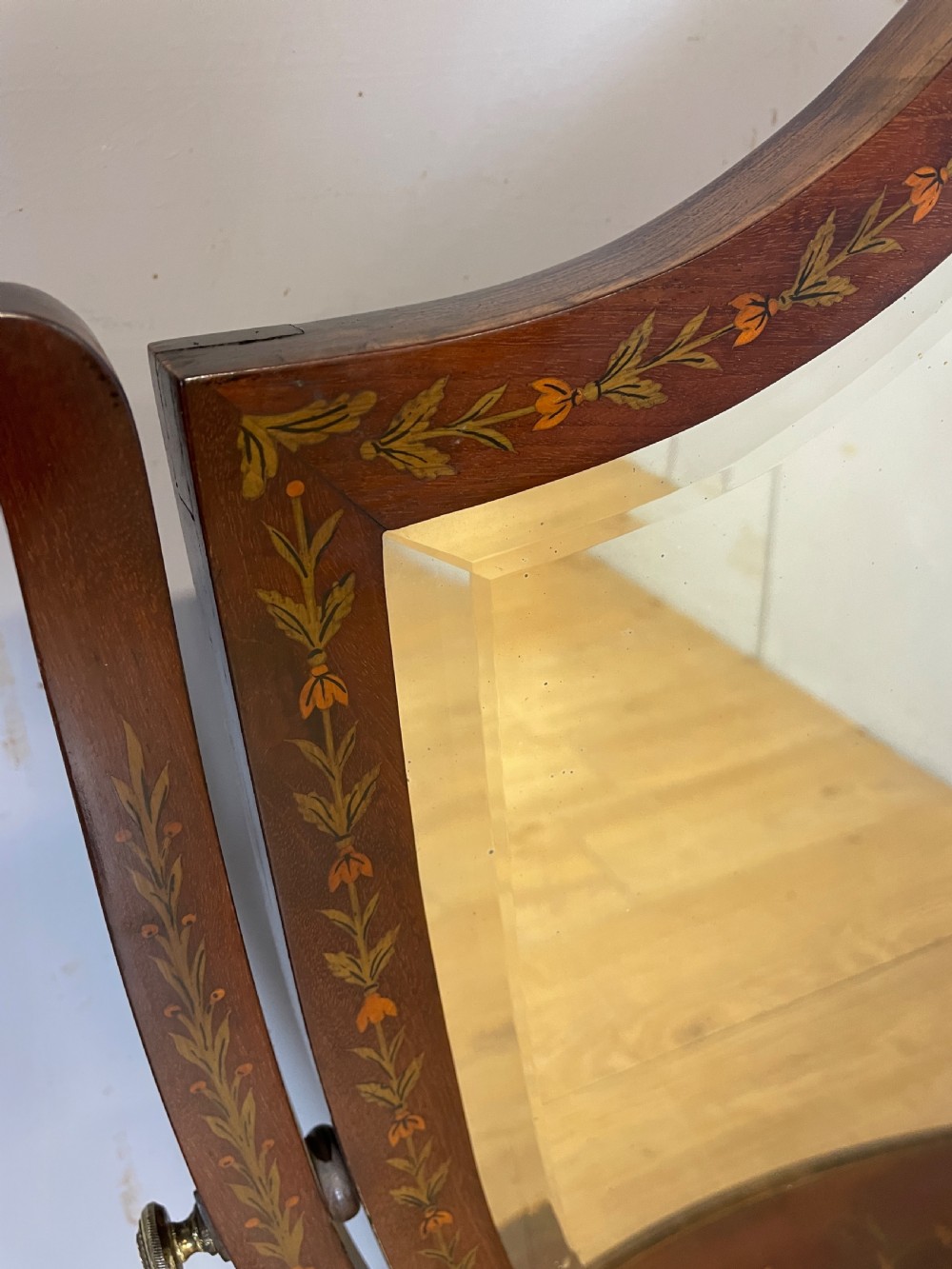 C19TH Sheraton revival mahogany swing mirror with marquetry inlay  View V